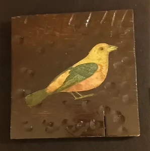 VTG Hand Carved Rustic Wooden Wall Plaque w/ Yellow Bird Decoration 8x8" Amazing - Picture 1 of 19