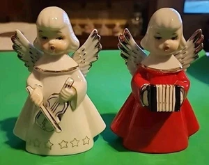 2 Vintage Chase Hand painted Angels With Violin & Accordion Figurines Gold Trim - Picture 1 of 13