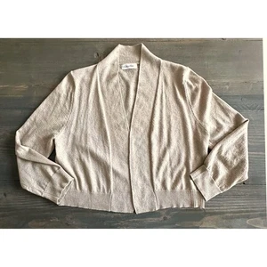 Calvin Klein Tan Metallic Gold Shrug Sweater 3/4 Sleeve Cardigan Open Front Sz M - Picture 1 of 6