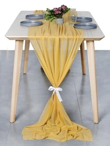 Chiffon Table Runner 14ft 29 x 170 Inches Sheer Gold 5 PCS Rustic Decor - Picture 1 of 6