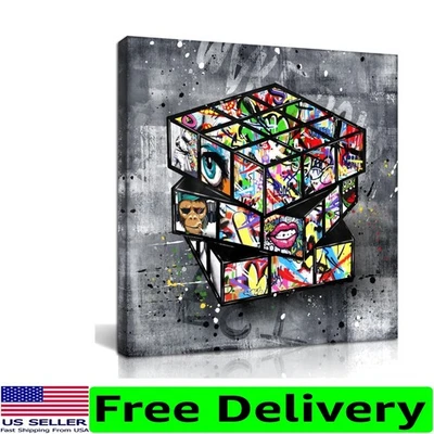 Banksy 14x14 帆布墙艺术 - 令人惊叹的涂鸦现代家居装饰 — 第 1/4 张图片