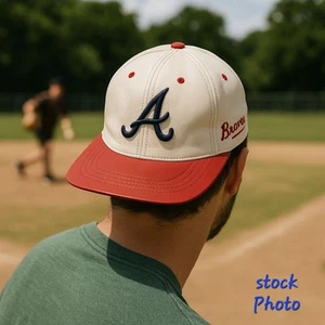 Atlanta Braves Mütze LOGO SPORTLICH Lederriemen hinten Kappe hergestellt in den USA Vintage neu mit Etikett - Bild 1 von 11