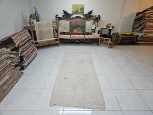 3.1 x 8.1 ft Vintage Turkish Hemp Rug, Handmade Wool Area Rug, Minimalist Rug - Picture 1 of 10