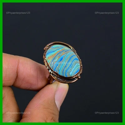 Anillo de compromiso ovalado natural arco iris calsílice electroformado multi piedra cobre Foto 1 de 4