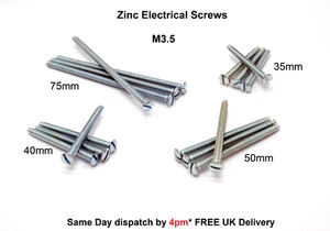 Electrical Screws Zinc M3.5mm x 35mm 40 50 75mm for sockets switches plugs - Picture 1 of 4