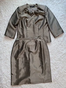 Kasper Vtg Grey Silver Top Skirt Set Flower Accents Mother Of The Bride Sz 14 - Picture 1 of 16