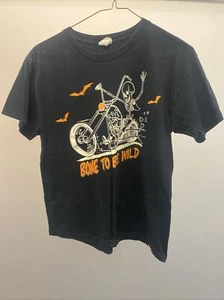 Gildan Skeleton Motorcycle Halloween Shirt Black Size Large Youth - Picture 1 of 4