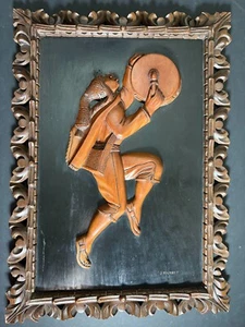Vintage Juan (J) Ramirez Wood Carved Tribal Sculpture & Frame Bolivia, Signed - Picture 1 of 1