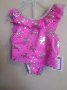 Kidgets Baby Girls' Unicorn Pink Gold Ruffles Bikini 12 Months Baby Swim Suit - Picture 1 of 7