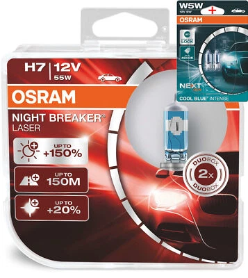 Osram H7 12V 55W NIGHT BREAKER LASER +150% mehr Helligkeit 2Stk.+W5W Blau - Bild 1 von 4
