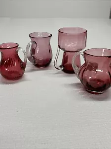 Lot of 4 Vintage Pilgrim Blown Glass Cranberry Pitchers Creamers - Picture 1 of 13