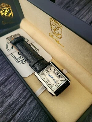 Reloj clásico icónico de inspiración suiza para hombre Pierre Lucerne Tank correa negra con caja Foto 1 de 4