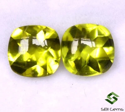 Certified Natural Peridot Buftop Cushion Cut Pair 8x8 mm 5.09 Cts Untreated Gems - Image 1 of 4