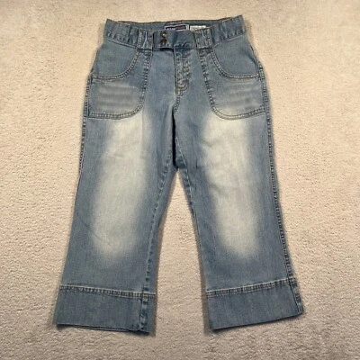 Pantalones de mezclilla elásticos capri vintage Y2K azul marino talla 14 2002 pierna ancha Foto 1 de 4