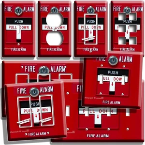 FUNNY FIRE ALARM LIGHT SWITCH OUTLET WALL PLATE COVER MAN CAVE ROOM HD ART DECOR - Picture 1 of 34