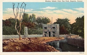 Postcard KS: Monkey Island, Peter Pan Park, Emporia, Kansas Posted 1951 - Picture 1 of 2