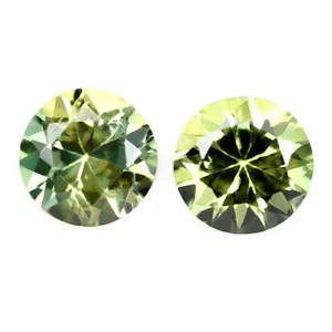 Certified 0.50ct Natural Green Sapphire Flawless Brilliant Round Matching Pair - Picture 1 of 2