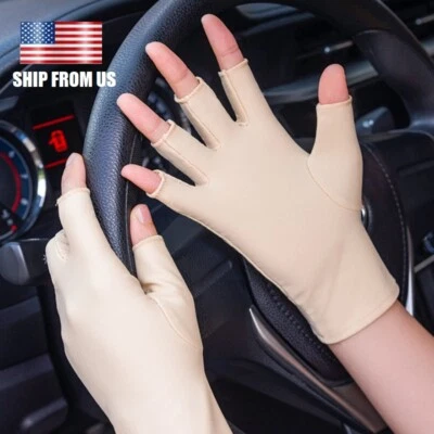 Cooling Ice Silk Gloves Anti-UV Sun Protection Gloves Fingerless Half Finger USA - Image 1 of 4