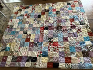 Vintage Handarbeit Patchwork Decke Quilt 74" x 85" Top Zustand! - Bild 1 von 5
