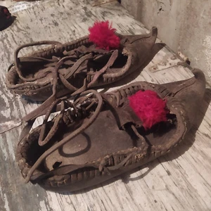 Antique European Folk Leather Moccasins Shoes Leather Prop Display 1850 - 1920 - Picture 1 of 10