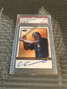 2001 BOWMAN DRAFT PICKS CRISTIAN GUERRERO BREWERS AUTOGRAPH ROOKIE CARD PSA9 MT - Picture 1 of 12
