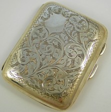 Antique 1928 Fancy Engraved Sterling Silver Cigarette Case Gold Gilt LAYBY AVA