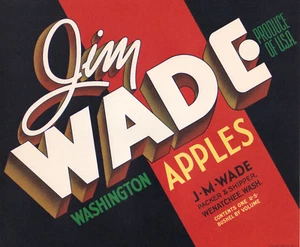 ORIGINAL VINTAGE FRUIT CRATE LABEL, JIM WADE BRAND APPLES, DRYDEN, WASHINGTON - Picture 1 of 1