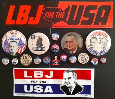 Lote de calcomanías de parachoques botones pinback político presidencial johnson lbj 1964 Foto 1 de 3