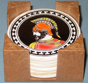 6 Vintage Handmade Tassoulis Ceramics Greece Ceramic Coaster Set Ancient Greek - Picture 1 of 9