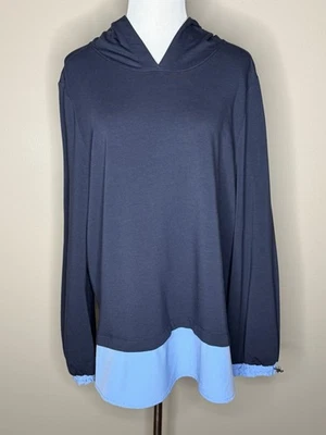 NEW Chico’s womens long sleeve colorblock hoodie classic navy size 16/18. - Image 1 of 4