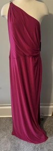 Ralph Lauren Damen-Maxikleid Größe 14 One-Shoulder Magenta gefüttert Schlitz - Bild 1 von 10