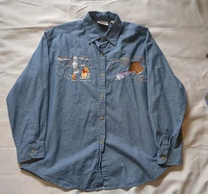 Vintage Winnie The Pooh Embroidered Long Sleeve Collared Shirt Women's Size L/XL - Picture 1 of 6