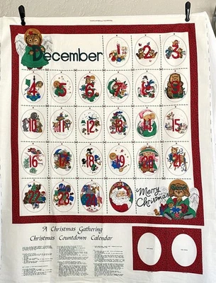 Vintage 90s Fabric Panel Countdown Calendar Christmas Gathering 32x34 Cut Sew - Image 1 of 4