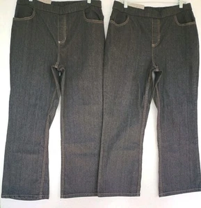 2 WHITE STAG Womens Jeans Sz L (12-14) Pull On Black Elastic Waist 34/35x29 NWT - Picture 1 of 10