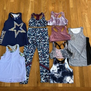 9 Piece Old Navy Justice Active Lot Sports Bra Tank Tops Leggings Girls Sz 10/12 - Picture 1 of 15
