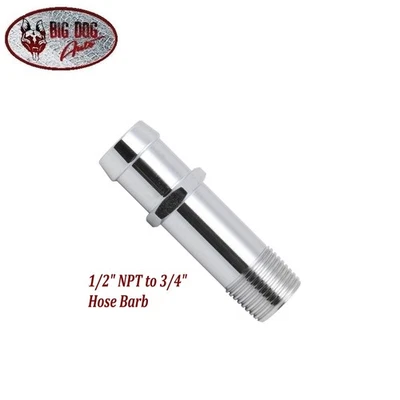 Universal Chrome Steel 1/2" NPT to 3/4" Hose Barb Heater Hose Fitting - Image 1 of 4