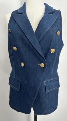 White House Black Market Denim Vest Gold Buttons Preppy Bohemian Modern Sz8 - Image 1 of 4