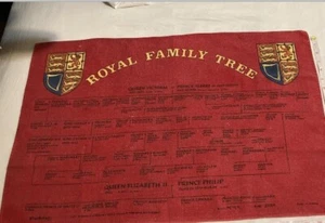 Royal Family Tree Made in Ireland Fabric Print Red Coat of Arms Prince Charles - Picture 1 of 9