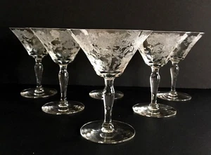 Set of 6 Morgantown #7646 Picardy Etch Cocktail/Martini  Glasses  Floral  Roses - Picture 1 of 6