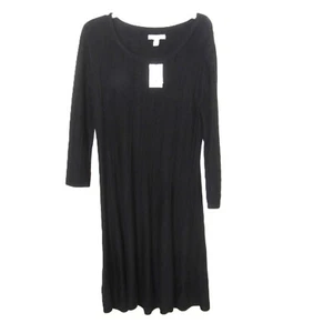 NEW M Dana Buchman Ribbed Black Long Sleeve Sweater Dress Knee Length Knit - Picture 1 of 9