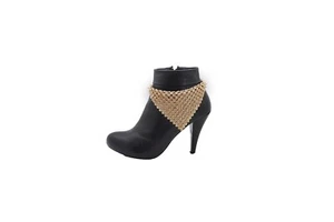 Women Shiny Gold Metal Boot Chain Band Bracelet Shoe Bling Bandanna Charm Anklet - Picture 1 of 12