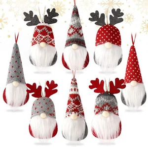 Christmas Tree Hanging Gnomes Ornaments Set of 8 Elk Swedish Handmade Plush G... - Picture 1 of 3