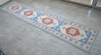 Alfombra de corredor 3x15 pies anudada a mano EXTRA LARGA pila baja real: 2,11x14,8 pies Foto 1 de 4