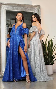 Vestido de noche May Queen MQ2038 con abertura alta floral línea A - Imagen 1 de 8