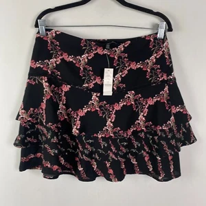 White House Black Market Skirt Tiered Ruffle Mini Size 6 Black Pink - Picture 1 of 13