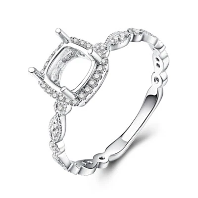 Anillo de boda de compromiso semi montaje diamantes oro blanco 10k corte cojín 6x6 mm Foto 1 de 4