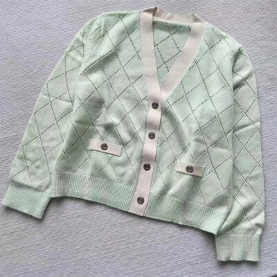 Sandro Women's V-neck Diamond Check Knit Single-breasted Cardigan - Image 1 of 4