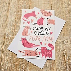 Valentine's Day Card 5x7 Pink Cats Favorite Person Purr Recycled Paper Greetings - Picture 1 of 7
