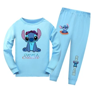 Girls Cartoon 2Pcs Sleepwear Set Kids Pajamas Long Sleeve Lilo And Stitch Pjs - Picture 1 of 16
