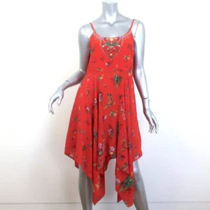 Milla by Camilla Paradise Circus Handkerchief Hem Midi Dress Red Silk Size Small - Picture 1 of 9